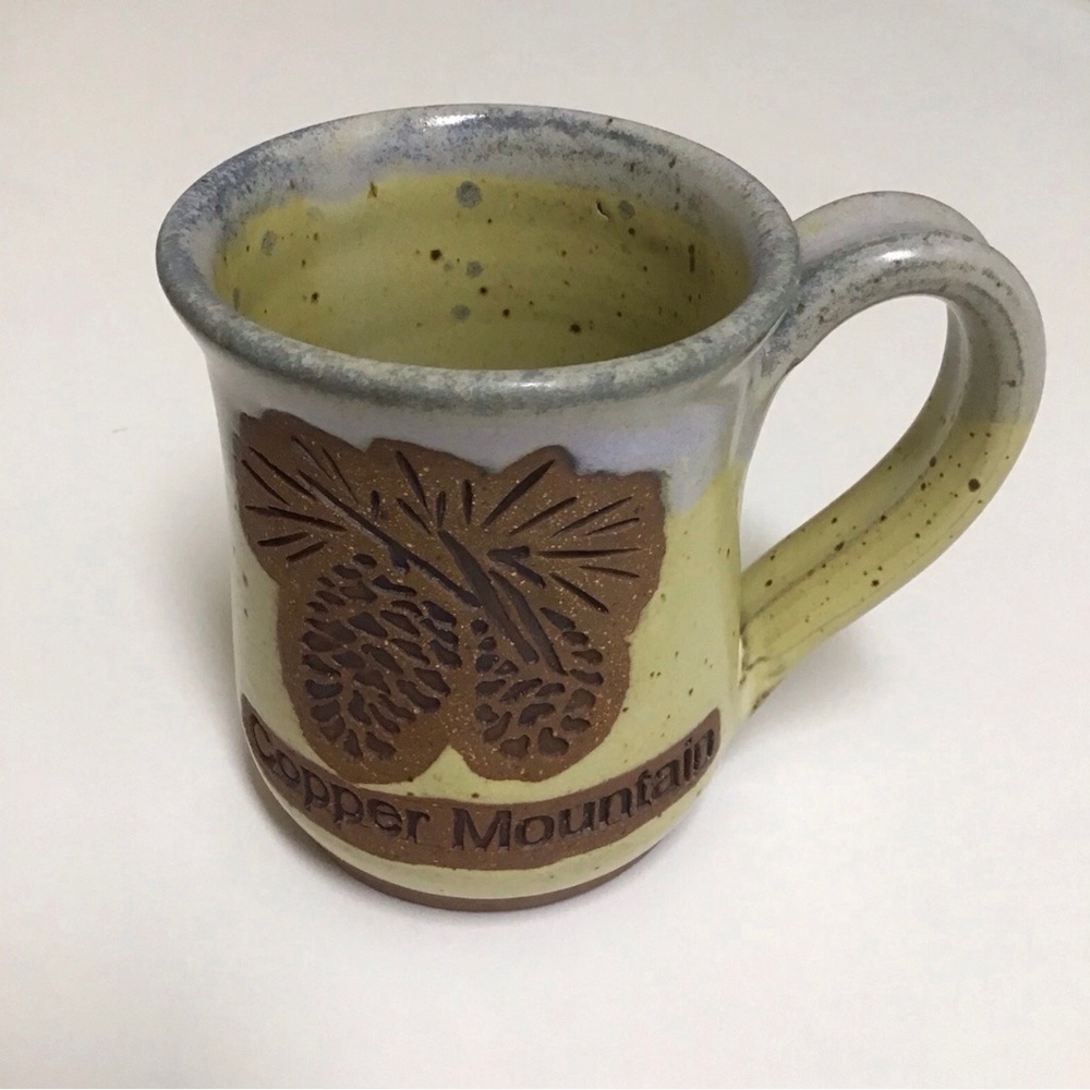 Copper Mountain Studio Pottery Coffee Mug Charlotte Lee Signed Pinecones Ski CO